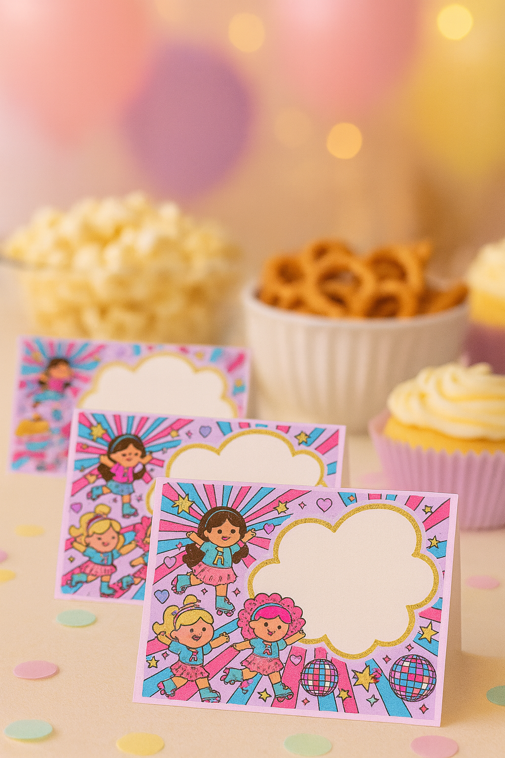 Roller skating party place cards