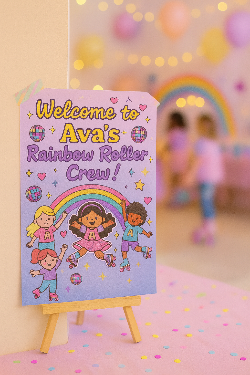 Roller skating party welcome sign